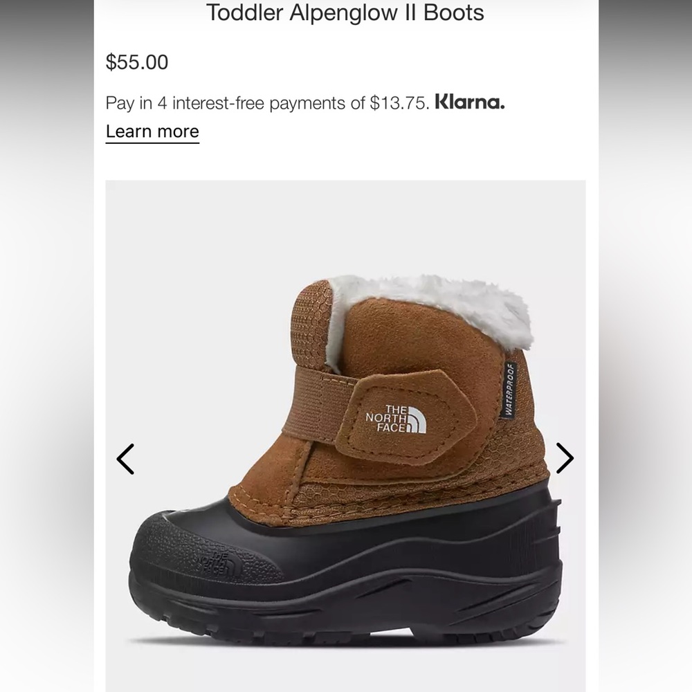 Toddler north face snow boots size 4